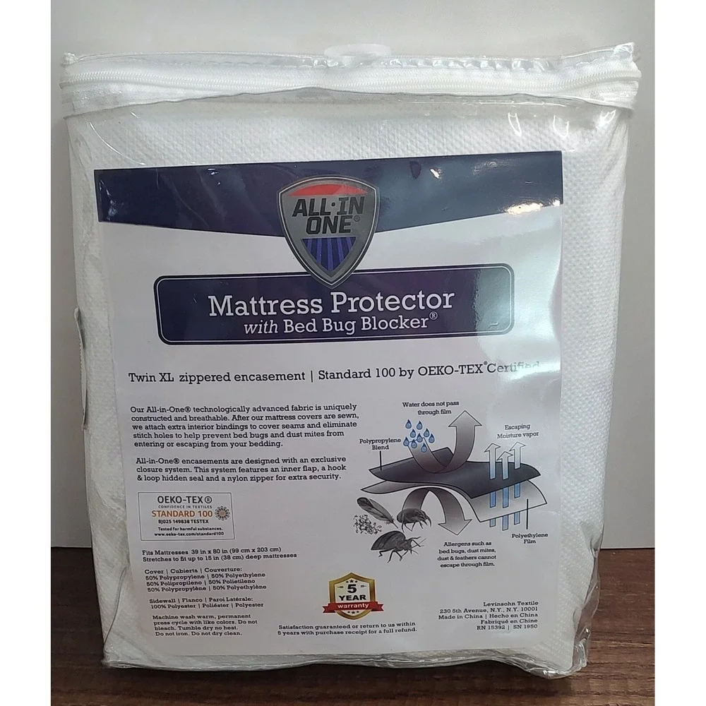 All in One Bed Zippered Mattress Cover with Bug Blocker Twin XL White B5